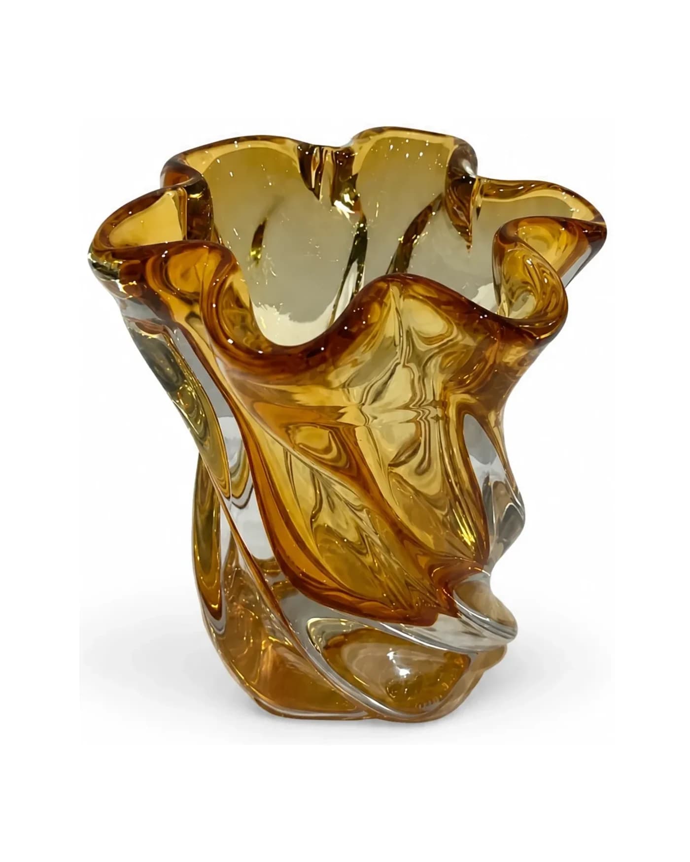 El Yapımı Amber Fırfırlı Cam Vazo — Küçük (12 cm)