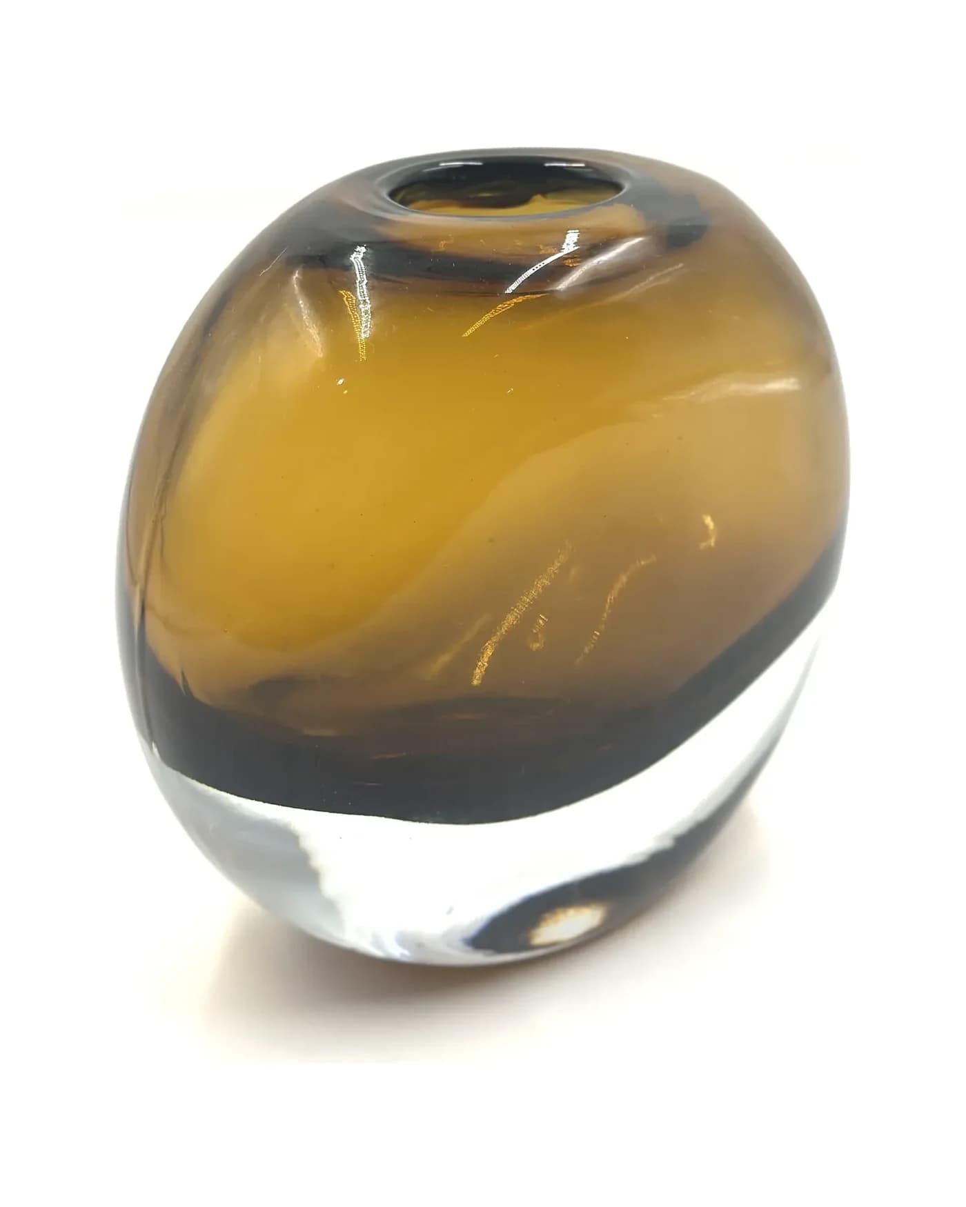 El Yapımı Amber Siyah Oval Cam Vazo