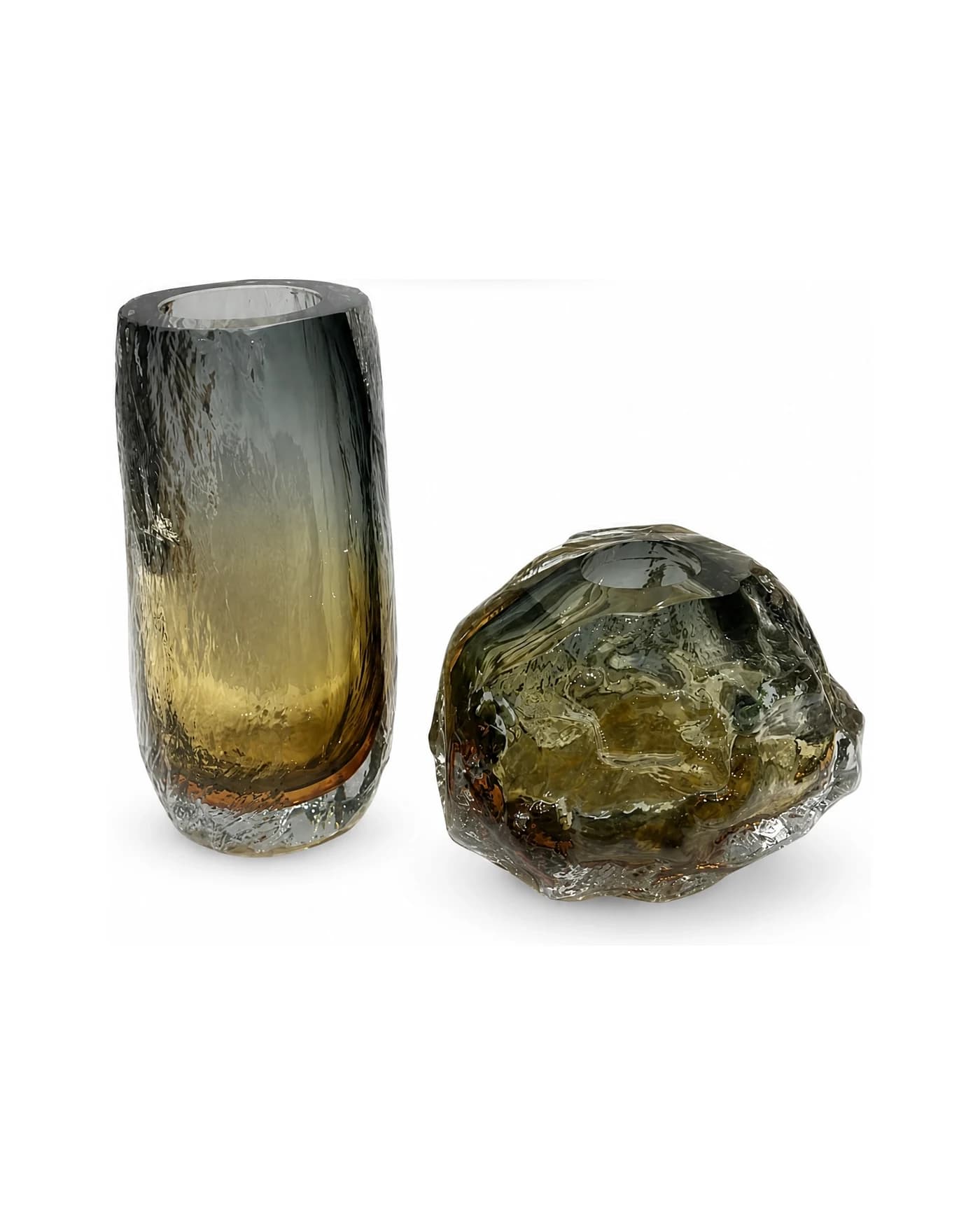 El Yapımı Füme Amber Dokulu Cam Set — 2'li